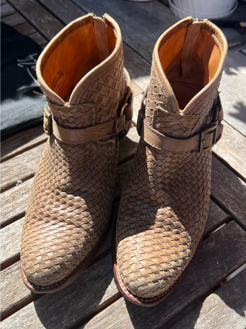 Ariat Woven Leather Ankle Booties in Taupe